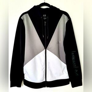 Armani Exchange Hoodie zipper Jacket Black And Gray Size Large Preowned.
